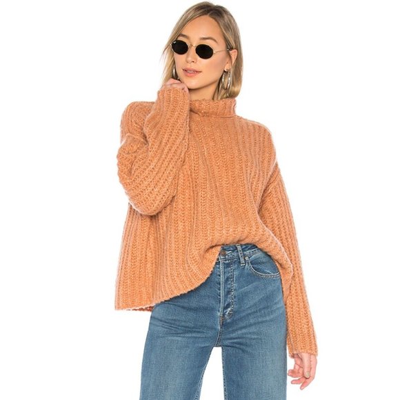 Free People Fluffy Fox Papaya Wool Alpaca Blend Oversized Turtleneck Sweater XS - Picture 2 of 16